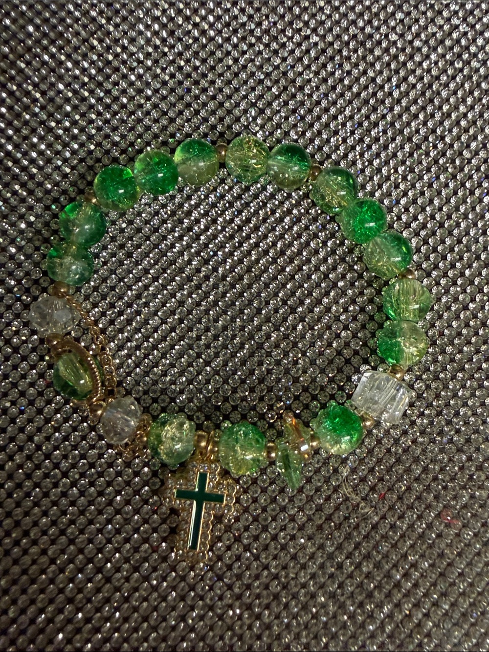 🦋5/$25🦋 Green Beaded Cross Charm Bracelet - Women Jewelry